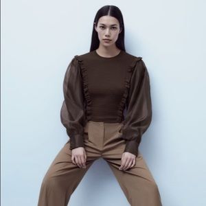 Zara brown knit combination top